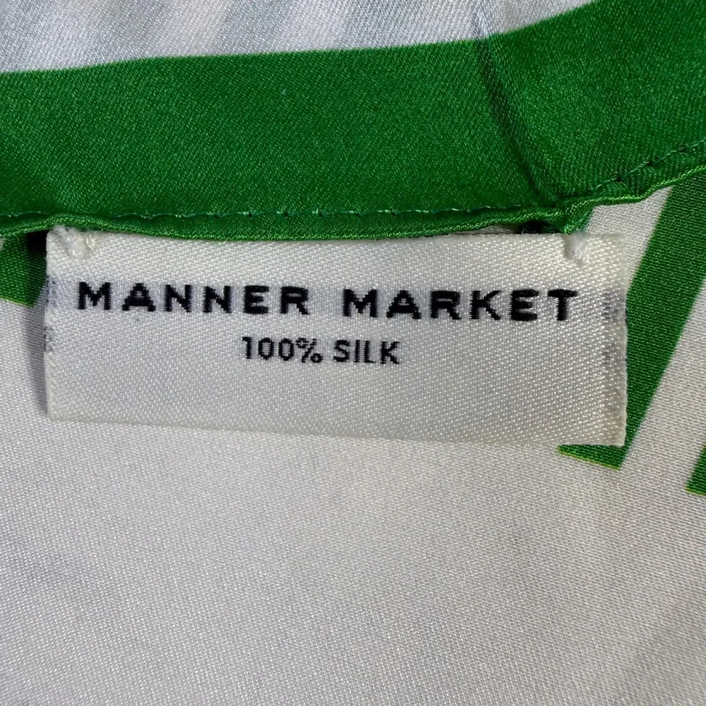 Manner Market Silk Scarf Green White Striped Square Neckerchief